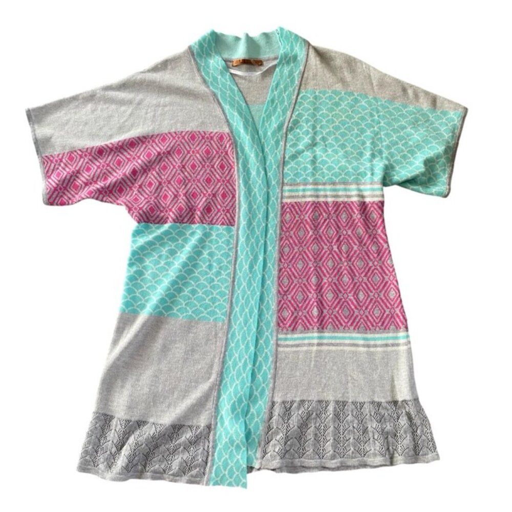 Belldini Short-sleeve Patchwork Knit Kimono Cardigan Large